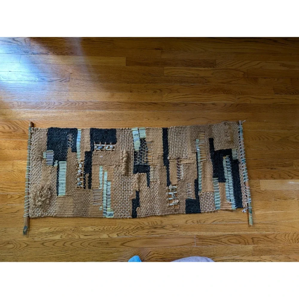 1970s Studio Woven Tapestry Abstract Boho MCM Seashell Textile Fiber Craft 48